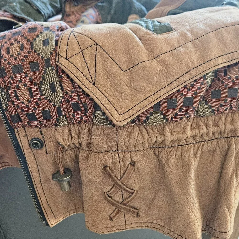 Leather & Suede Patchwork bomber jacket, vintage women's style - Picture 5 of 9